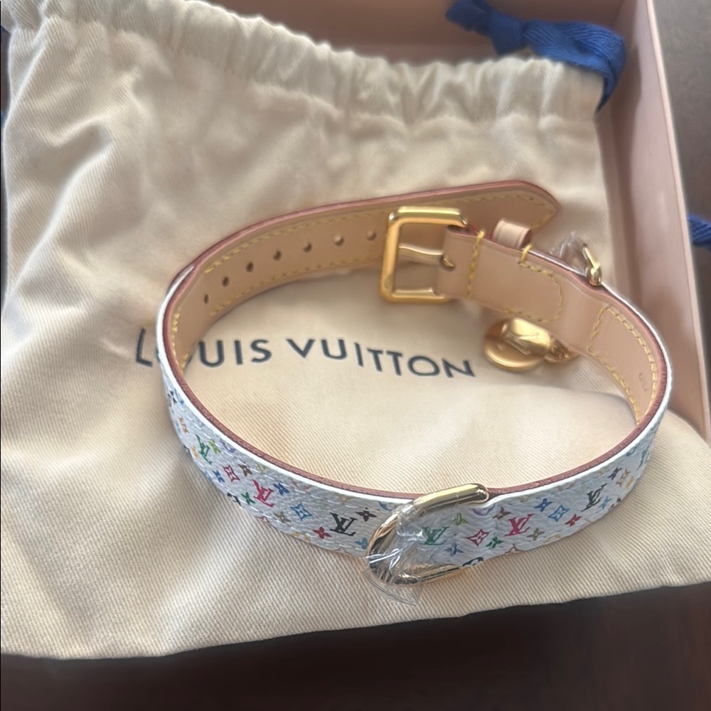 Louis Vuitton x Takashi Murakami White Multicolore Dog Collar PM - Authentic